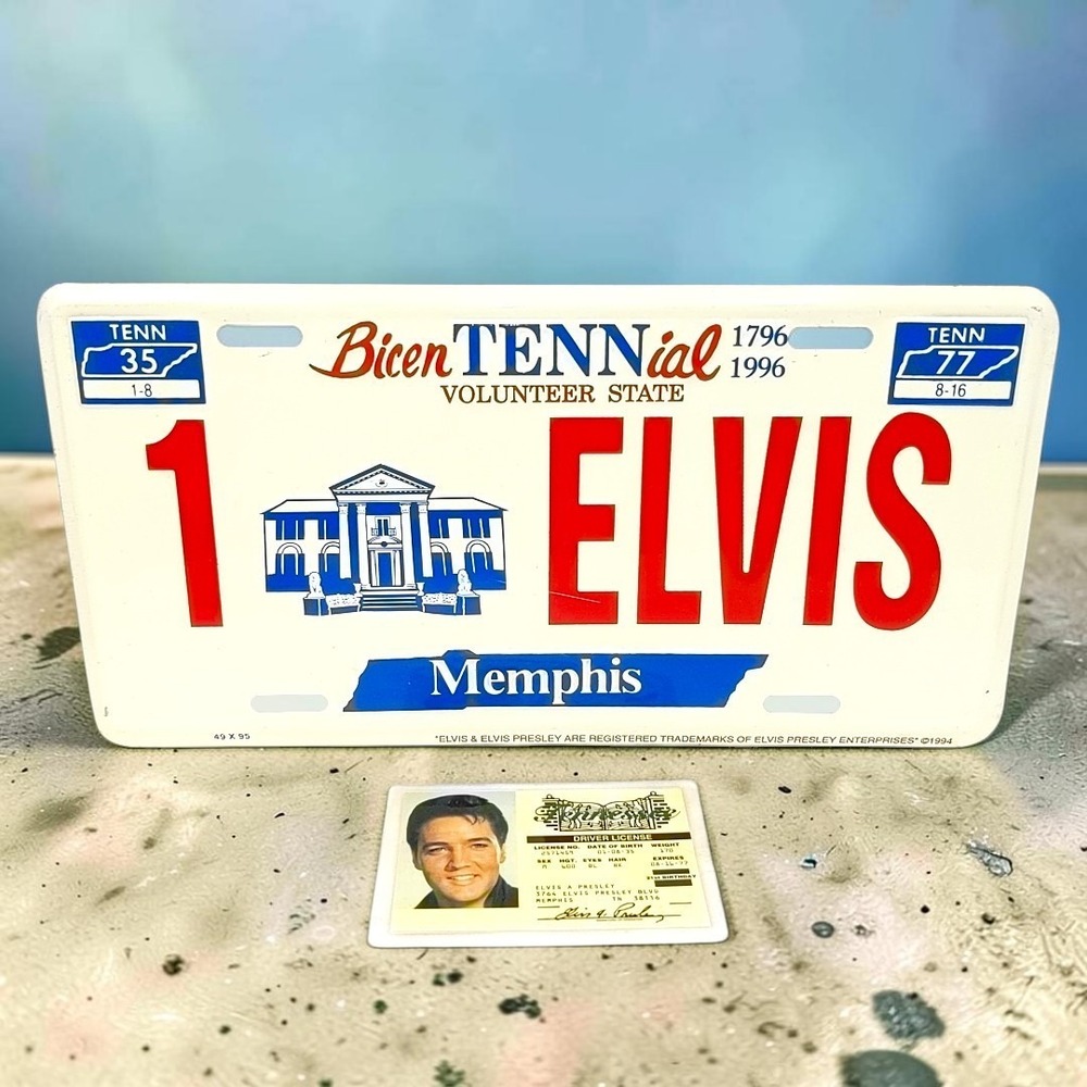 VTG 1994 Elvis Presley Tennessee License Plate Metal Graceland Souvenir Card HTF